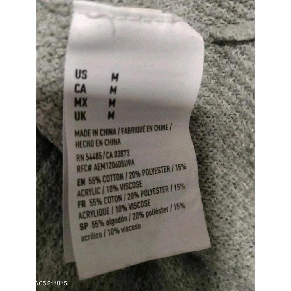 American Eagle Shirt Womens Sz Medium Gray Waffle Ribbed Button Shirt Thermal - Picture 8 of 9